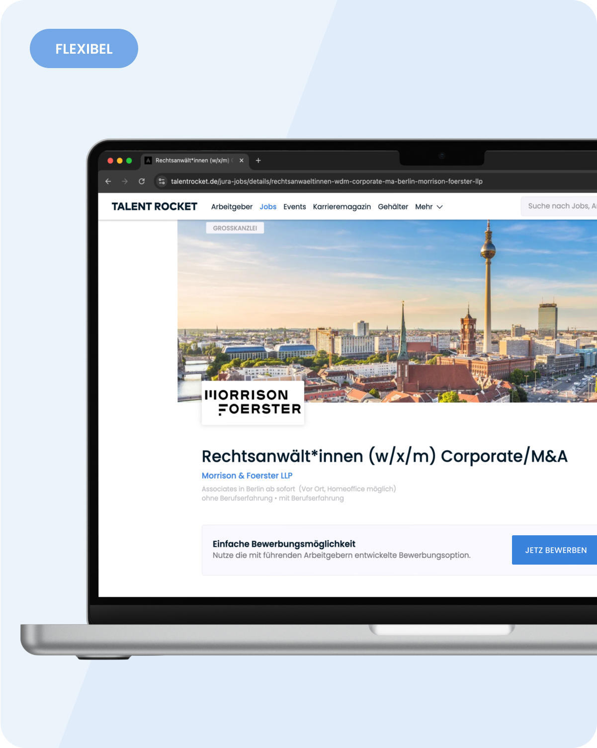 Informative Grafik mit einem Macbookausschnitt einer Stellenanzeige