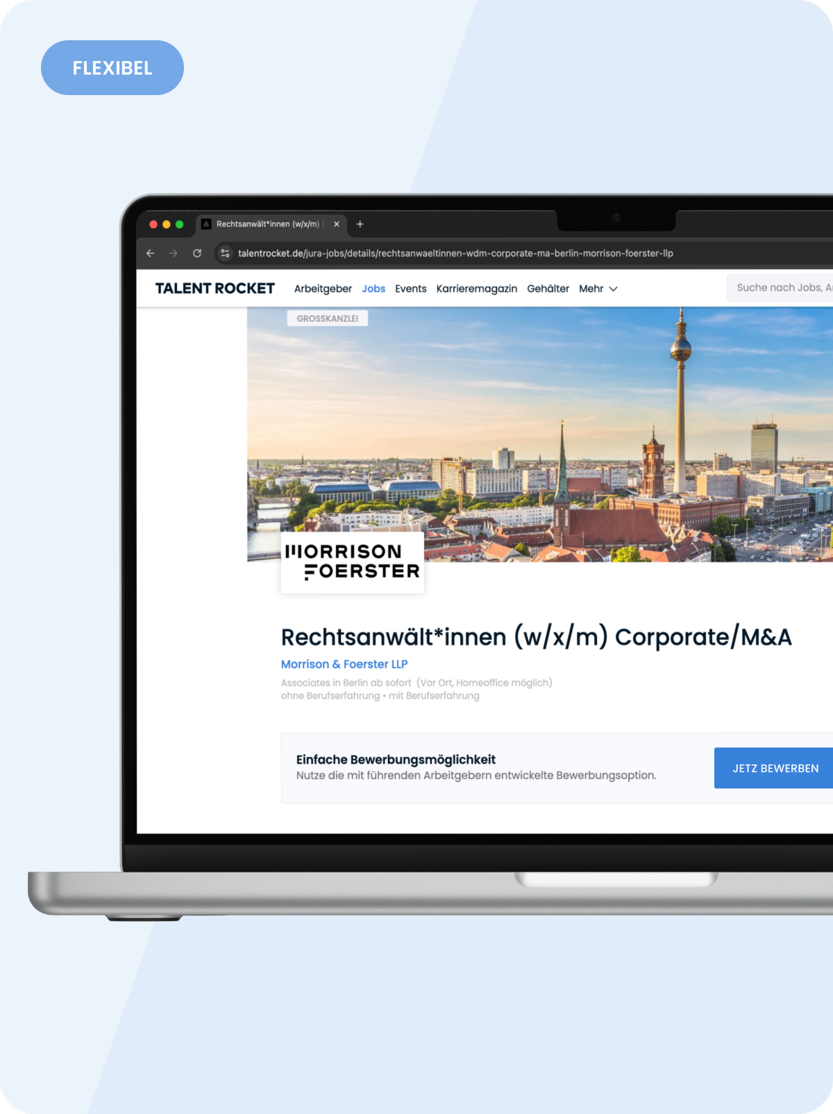 Informative Grafik mit einem Macbookausschnitt einer Stellenanzeige