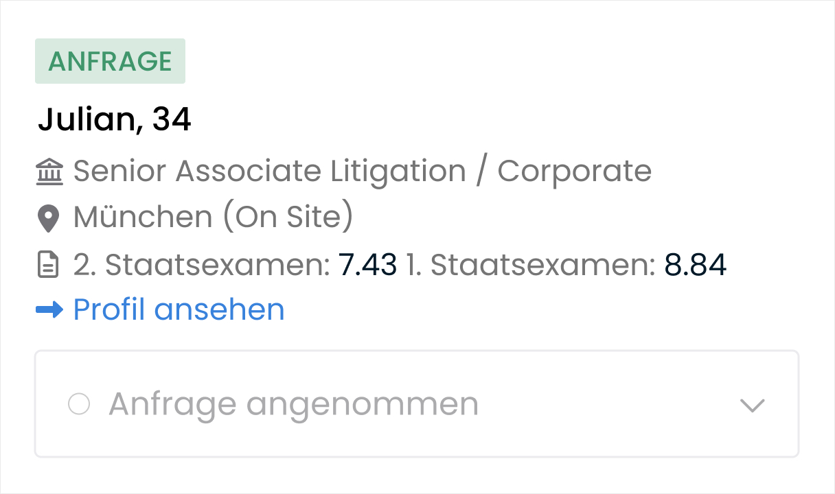 Screenshot aus Talent Rocket mit einer Talentanfrage.