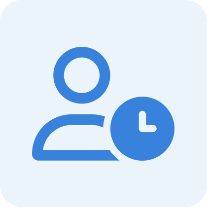 Informatives Icon mit einer Geschäftsperson und einer kleinen Uhr
