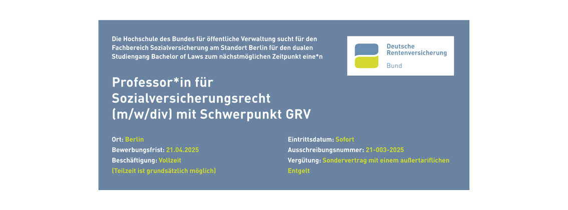 Professor*in für Sozialversicherungsrecht (m/w/div) mit Schwerpunkt GRV background picture