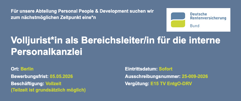 Volljurist (m/w/d) als Bereichsleiter für die interne Personalkanzlei background picture